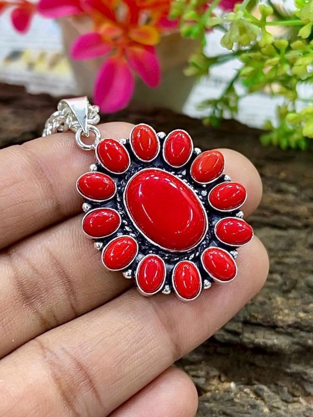 Stunning Red Coral Gemstone Pendant